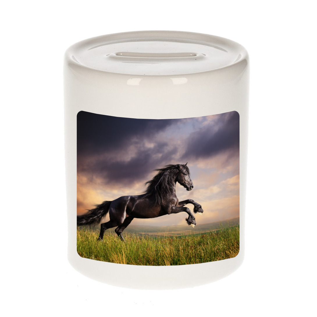 Foto zwart paard spaarpot 9 cm Cadeau paarden liefhebber