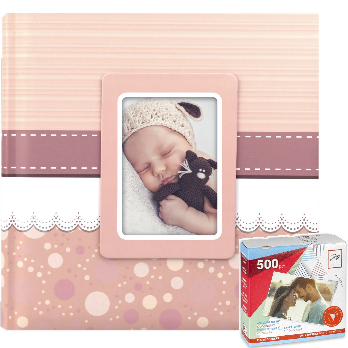 Fotoboek-fotoalbum Cinzia baby meisje met 30 paginas roze 31 x 31 x 3 cm inclusief plakkers