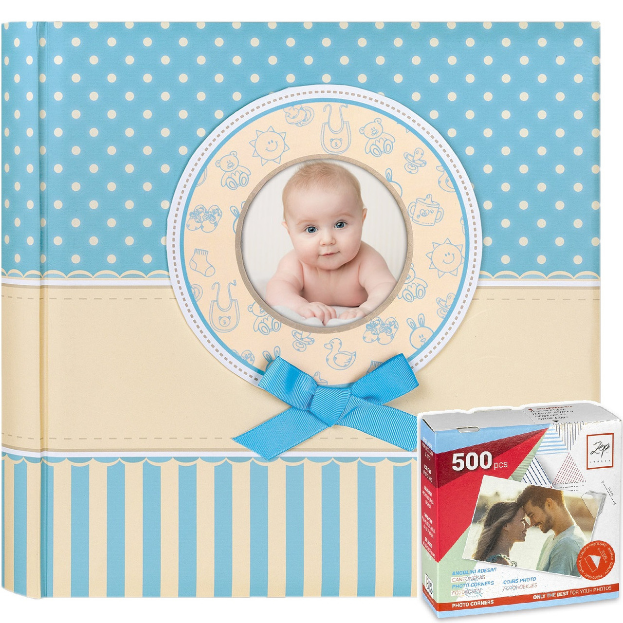 Fotoboek-fotoalbum Matilda baby jongetje met 30 paginas blauw 31 x 31 x 3,5 cm inclusief plakkers