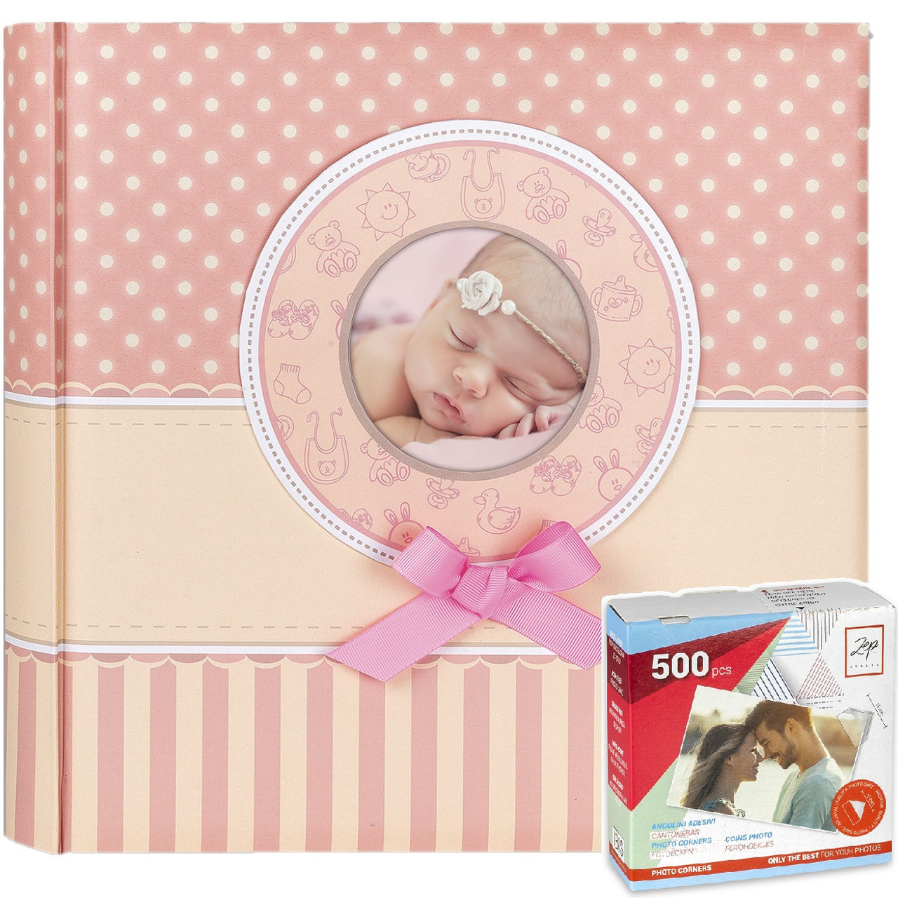 Fotoboek-fotoalbum Matilda baby meisje met 30 paginas roze 31 x 31 x 3,5 cm inclusief plakkers