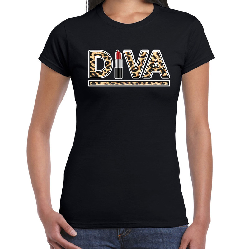 Fout Diva lipstick t-shirt met panter print zwart voor dames
