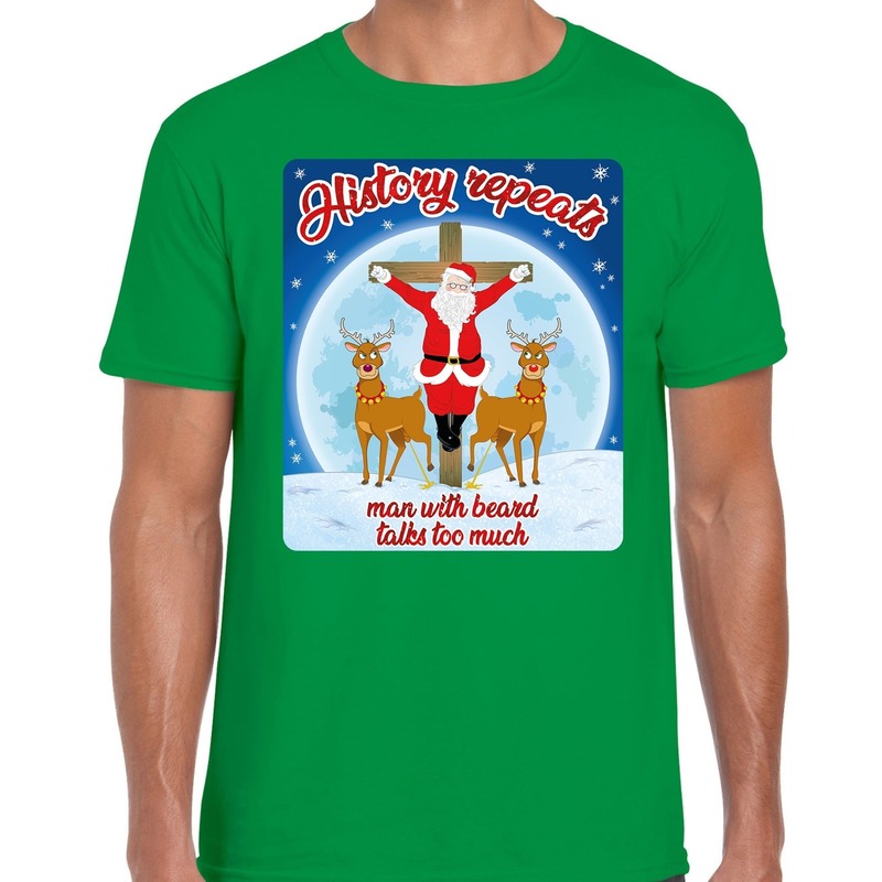 Fout kerstborrel shirt-kerstshirt history repeats groen voor heren