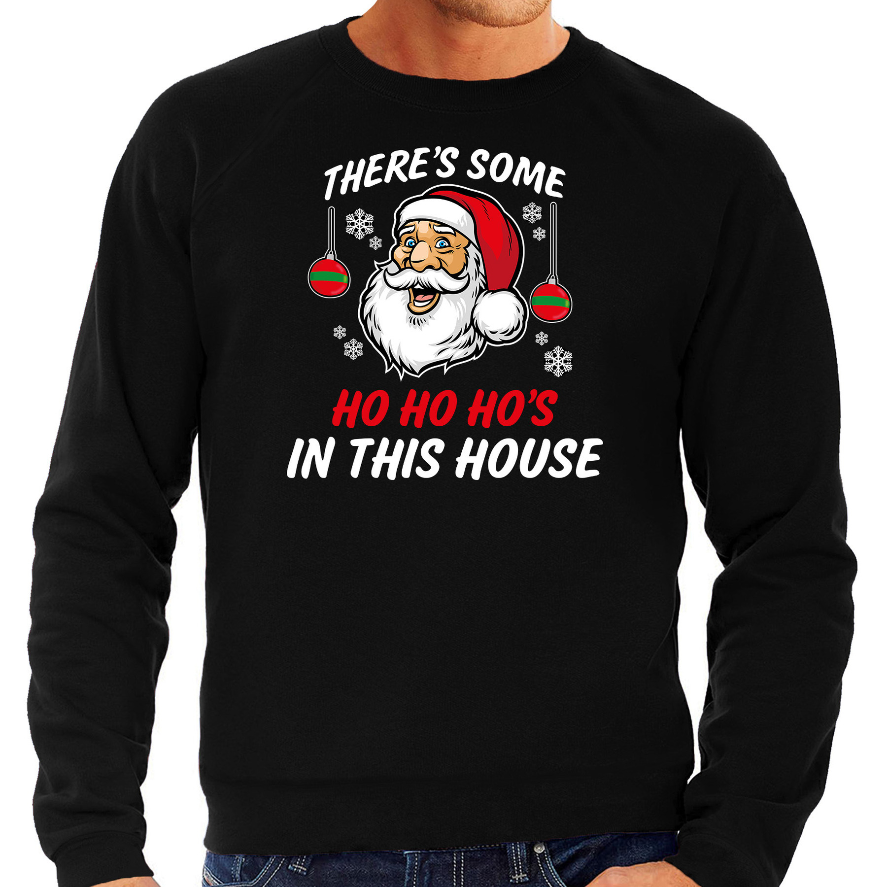Foute humor Kersttrui grappige Kerstman Kerst sweater zwart voor heren