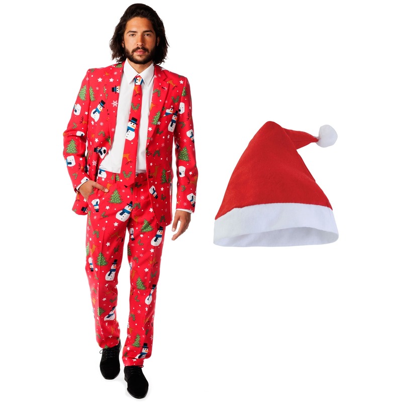 Foute Kerst Opposuits pakken-kostuums met Kerstmuts maat 48 (M) voor heren Christmaster