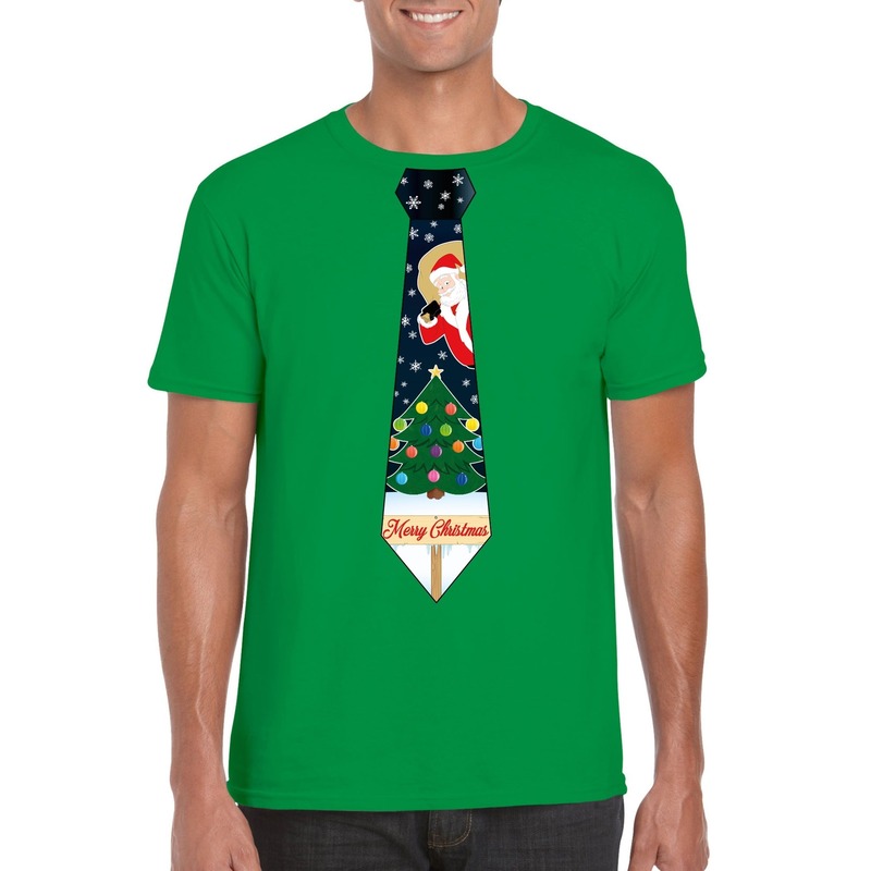 Foute Kerst shirt groen kerstboom stropdas voor heren
