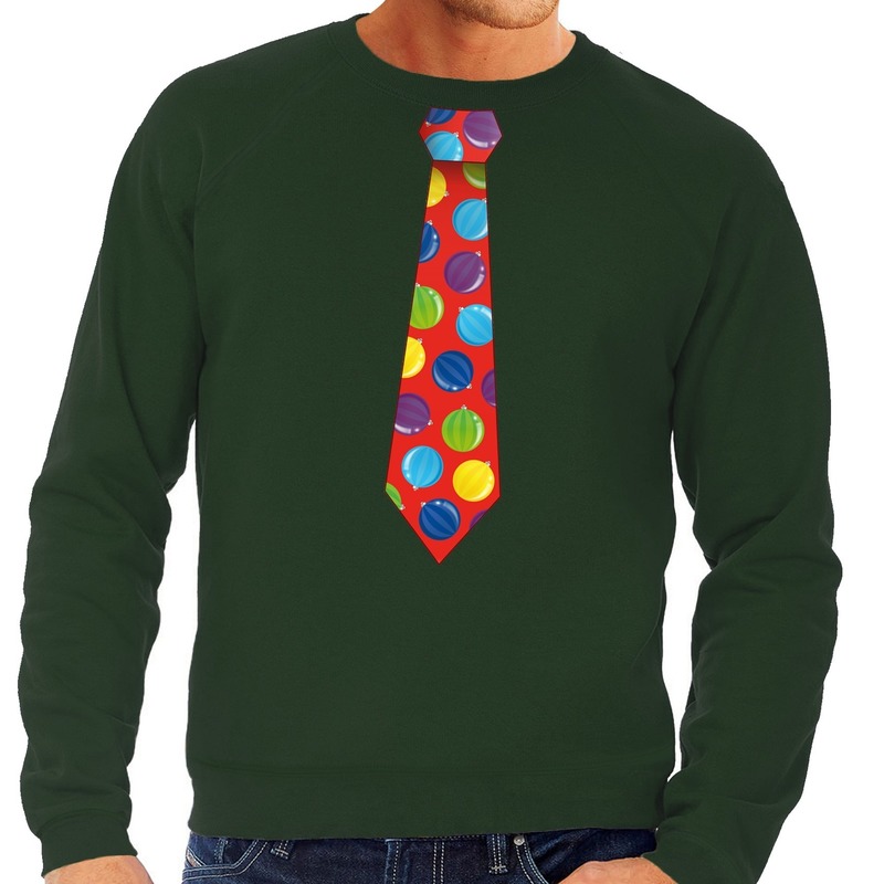 Foute kerst sweater met kerstballen stropdas groen voor heren