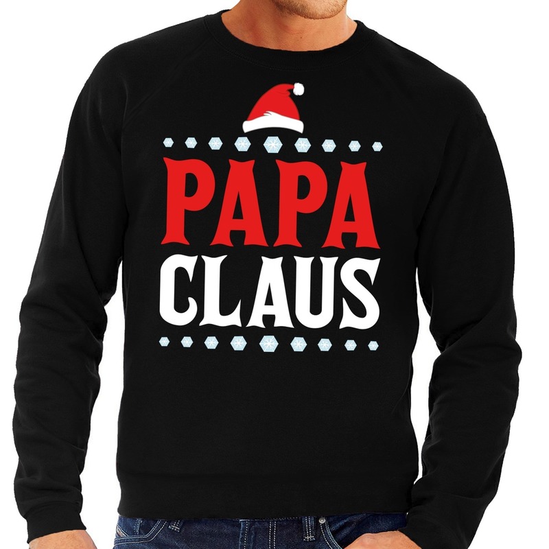 Foute kerst sweater voor vaders zwart Papa Claus