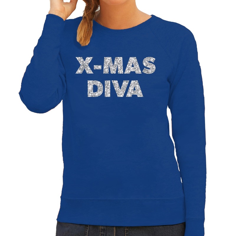 Foute kerstborrel trui-kersttrui Christmas Diva zilver-blauw dames