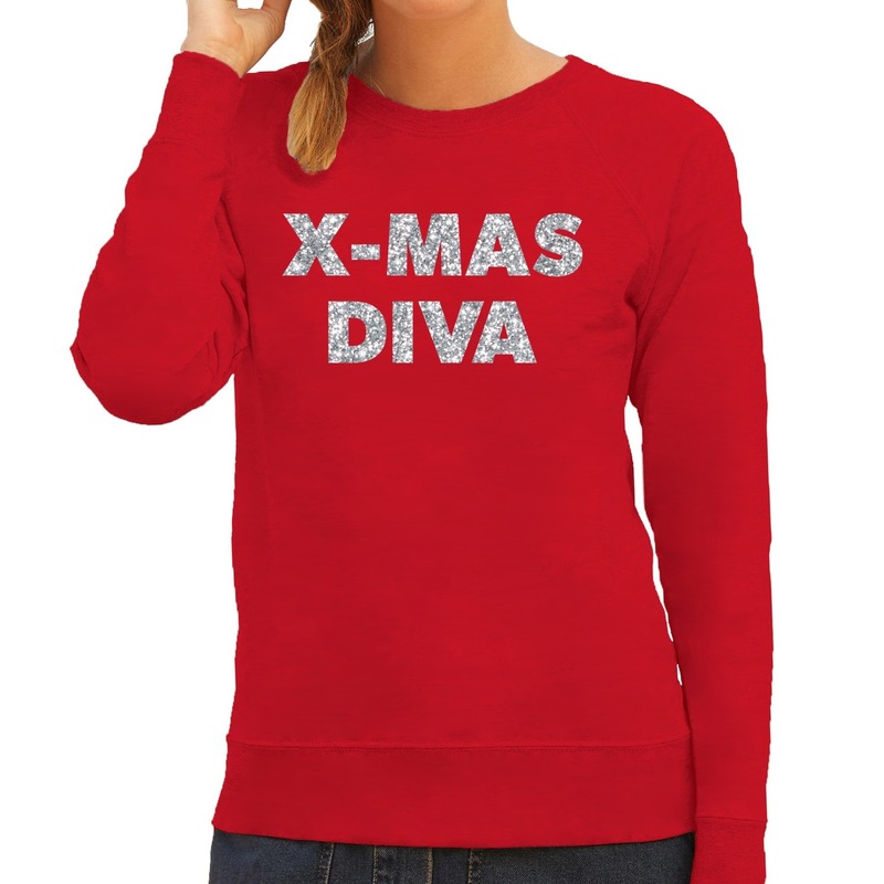 Foute kerstborrel trui-kersttrui Christmas Diva zilver-rood dames