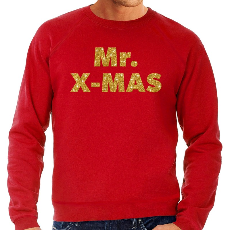 Foute kerstborrel trui-kersttrui Mr. x-mas goud-rood heren