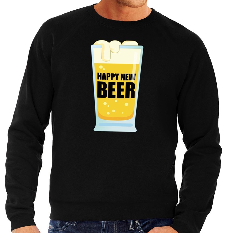 Foute oud en nieuw sweater-trui Happy new beer zwart voor heren