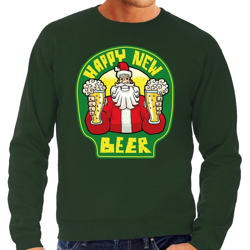 Foute oud en nieuw trui-kersttrui happy new beer-bier groen voor heren
