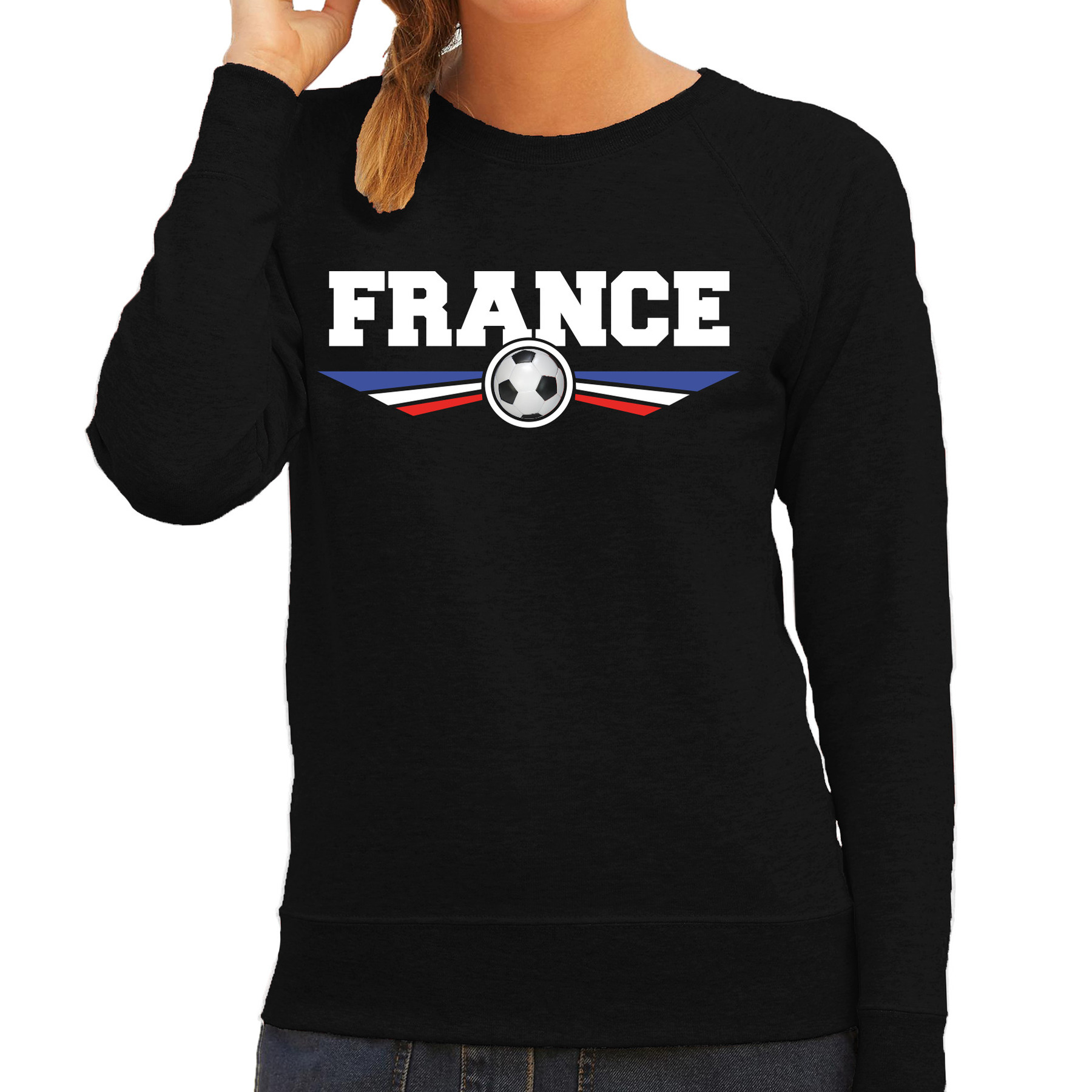 Frankrijk-France landen-voetbal trui met wapen in de kleuren van de Franse vlag zwart voor dames