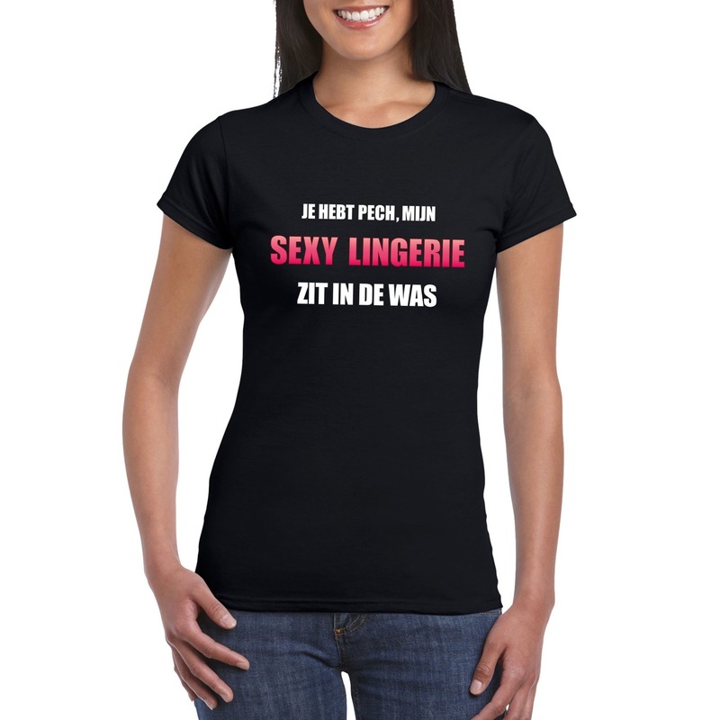 Fun t-shirt sexy lingerie in de was zwart voor dames