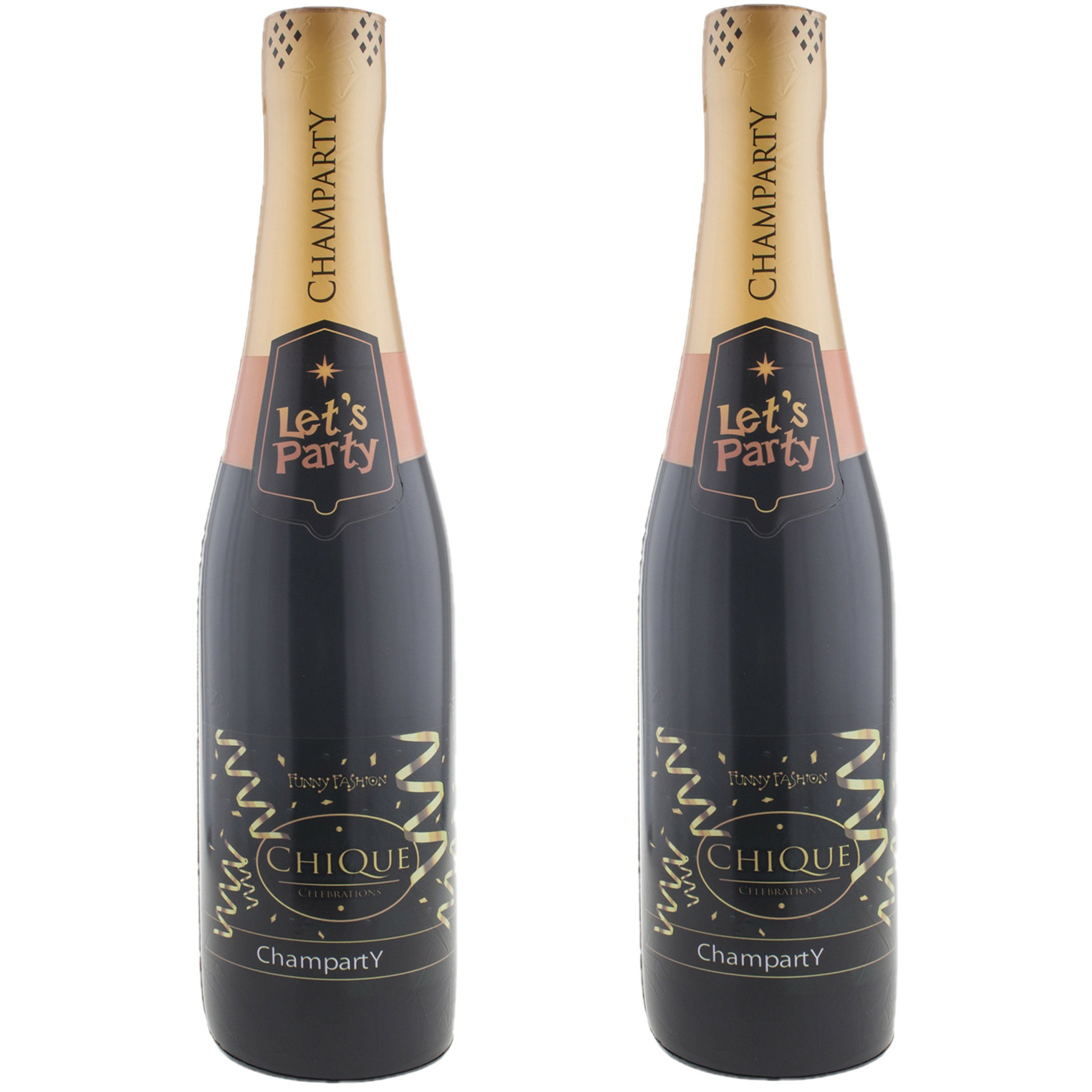 Funny Fashion 2x Opblaasbare champagne fles Fun-Fop-Party-Oud jaar-Bruiloft versiering-decoratie 75 