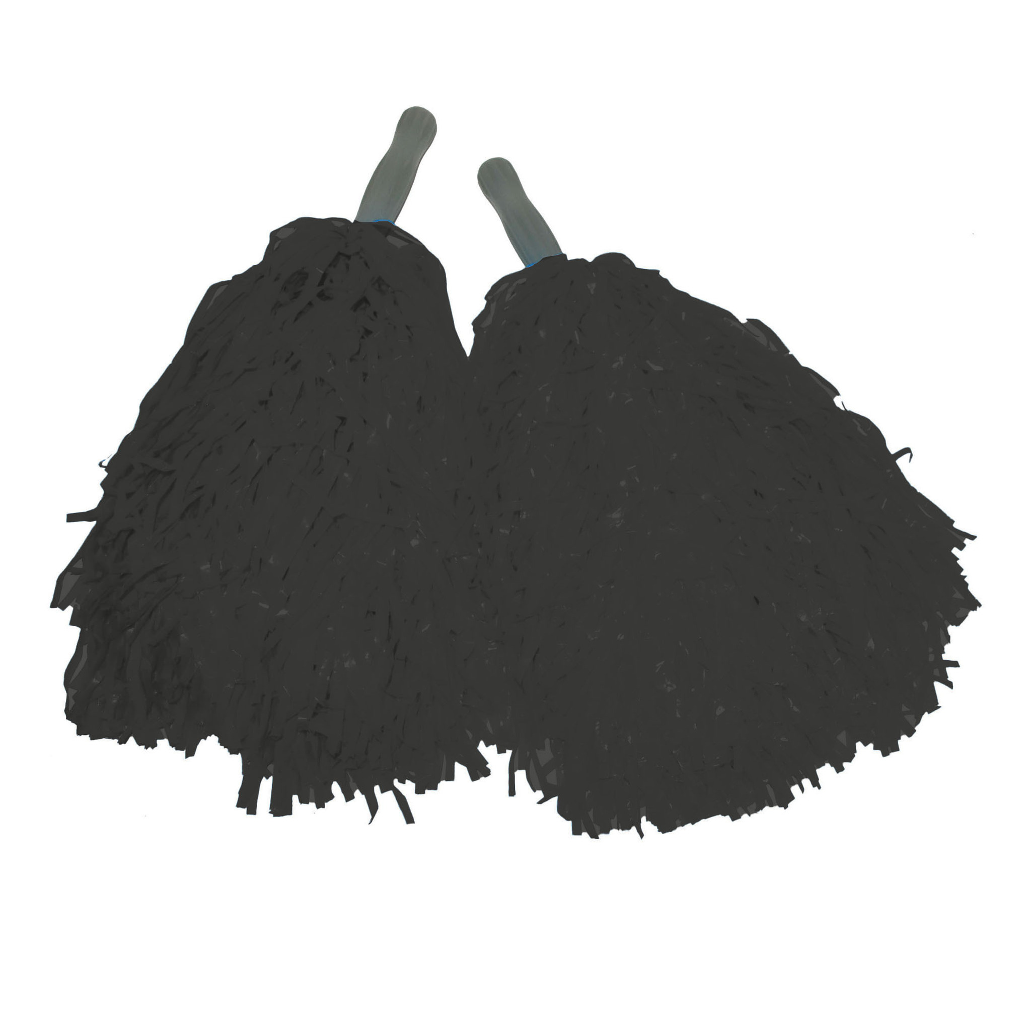 Funny Fashion Cheerballs-pompoms set van 2x zwart met franjes en stick handgreep 25 cm voor kinderen
