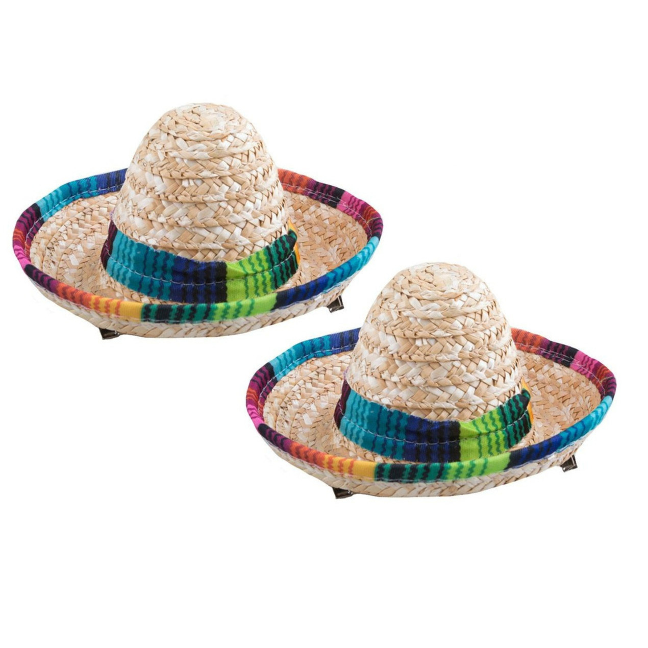 Funny Fashion Mexicaanse mini Sombrero hoedje 2x carnaval-verkleed accessoires multi kleuren stro