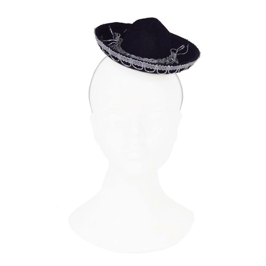 Funny Fashion Mexicaanse mini Sombrero hoedje diadeem 2x carnaval-verkleed accessoires zwart stro