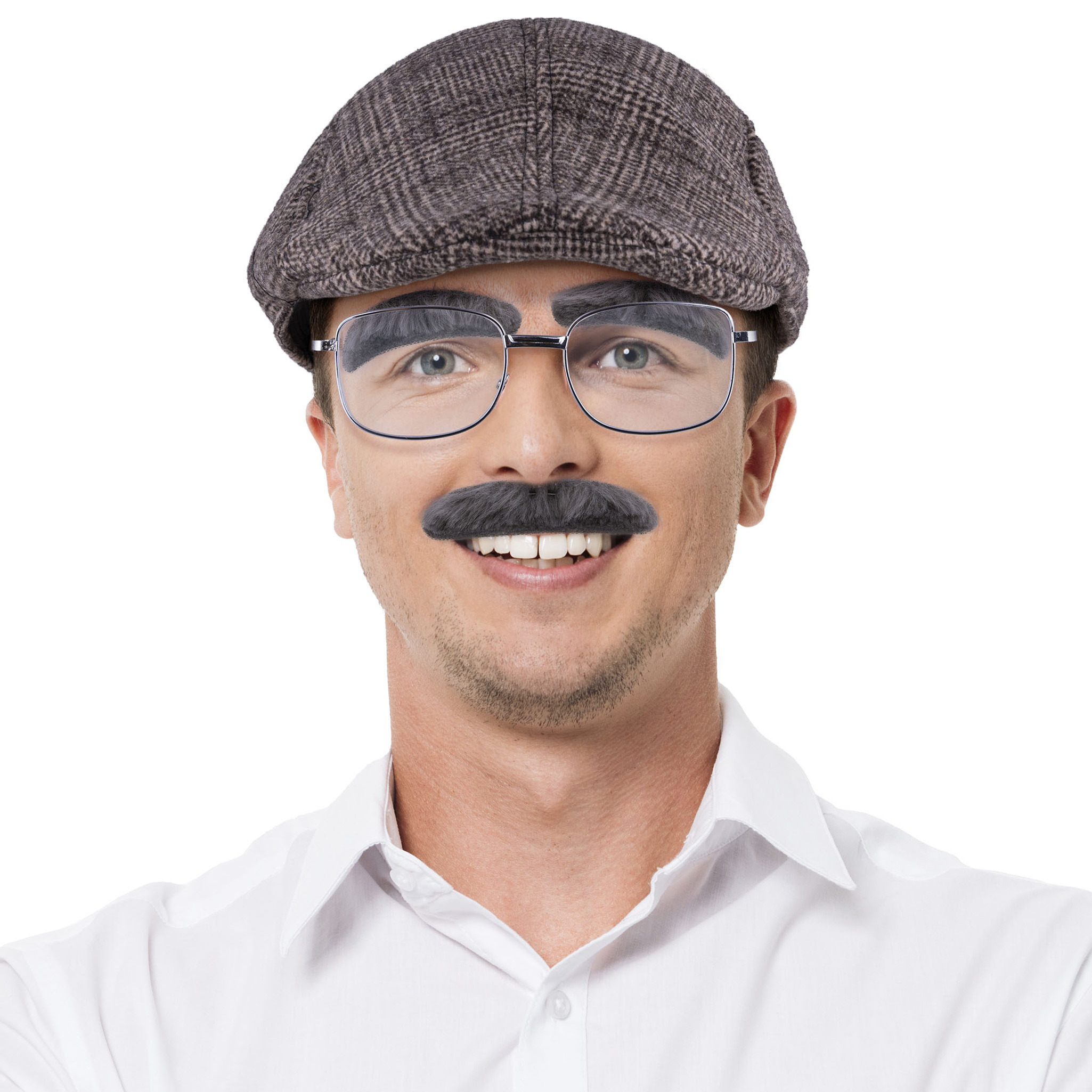 Funny Fashion Oude man-Abraham pop verkleedset bril-snor-wenkbrouwen-pet voor volwassenen