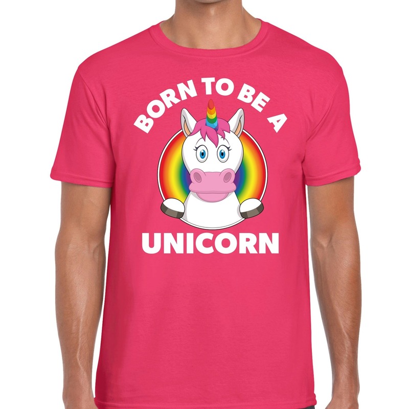 Gay pride born to be a unicorn t-shirt roze heren
