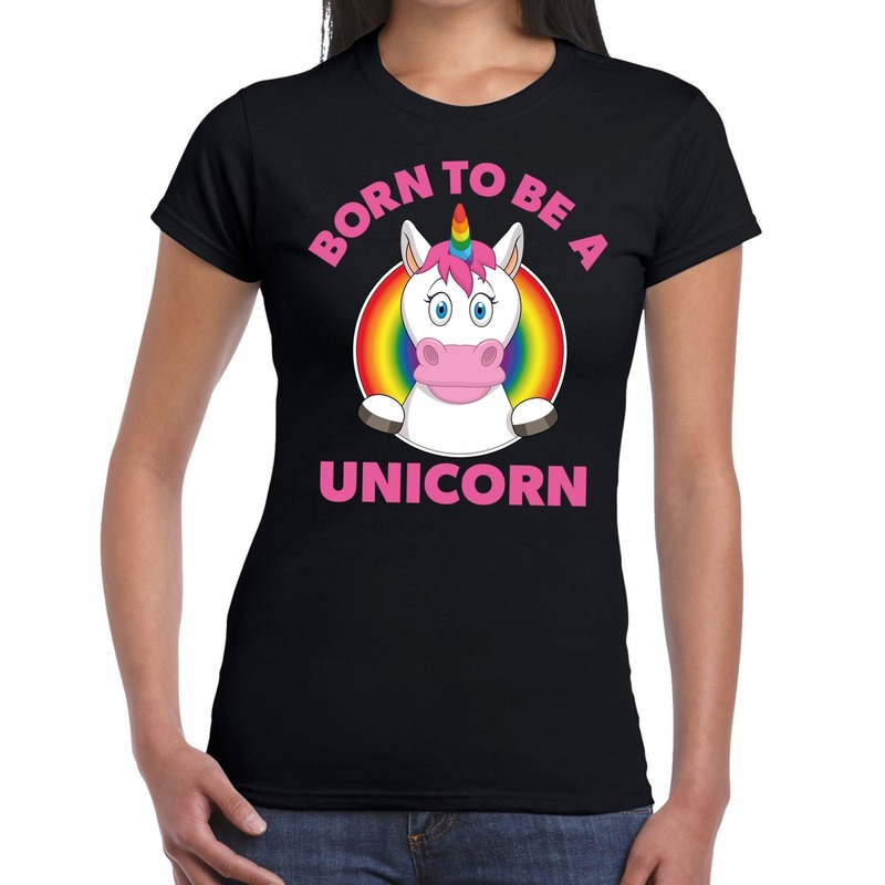 Gay pride born to be a unicorn t-shirt zwart dames