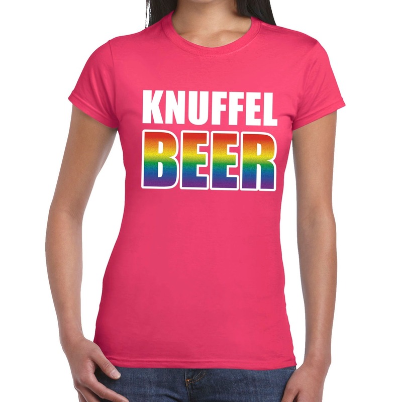 Gay pride knuffelbeer regenboog shirt roze dames