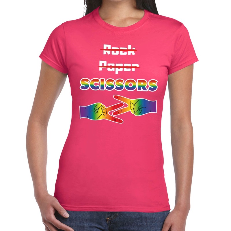 Gaypride Rock Paper Scissors t-shirt roze dames