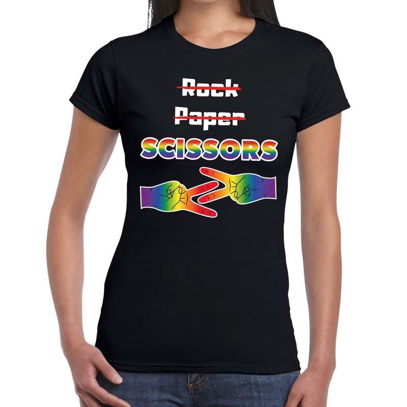 Gaypride Rock Paper Scissors t-shirt zwart dames