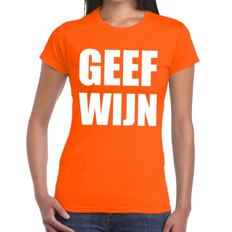 Geef Wijn fun t-shirt oranje voor dames