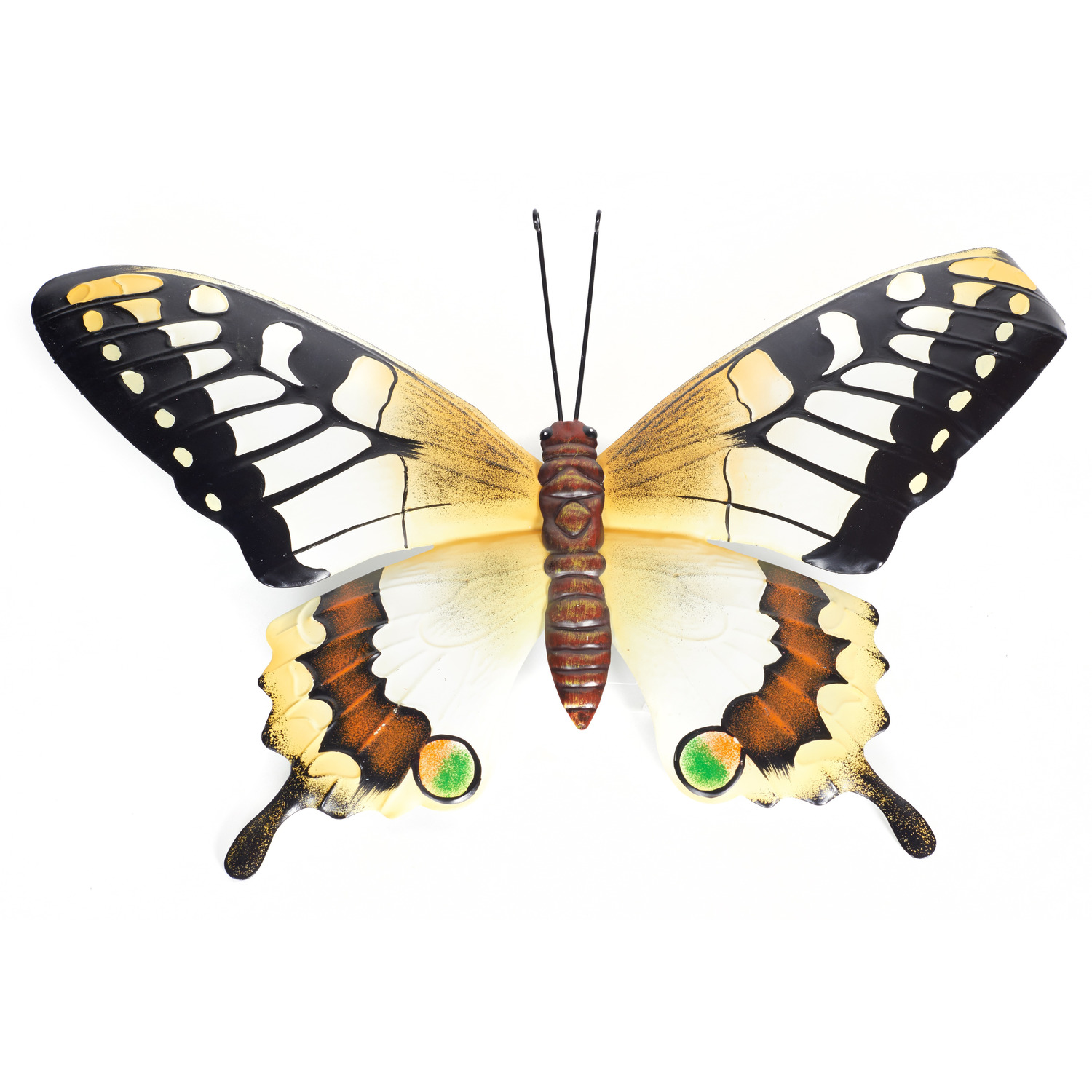 Geel-zwarte metalen tuindecoratie vlinder 48 cm