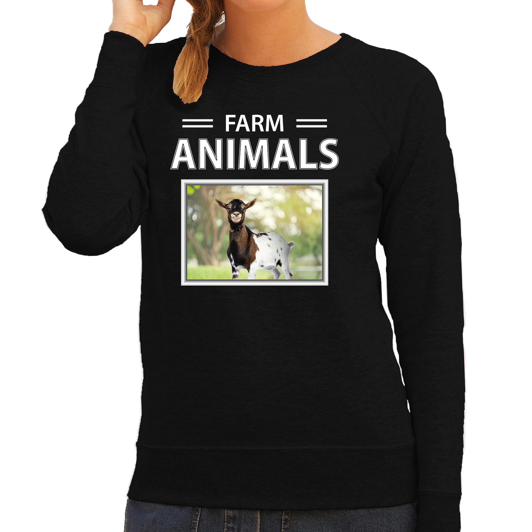 Geit foto sweater zwart voor dames farm animals cadeau trui Geiten liefhebber