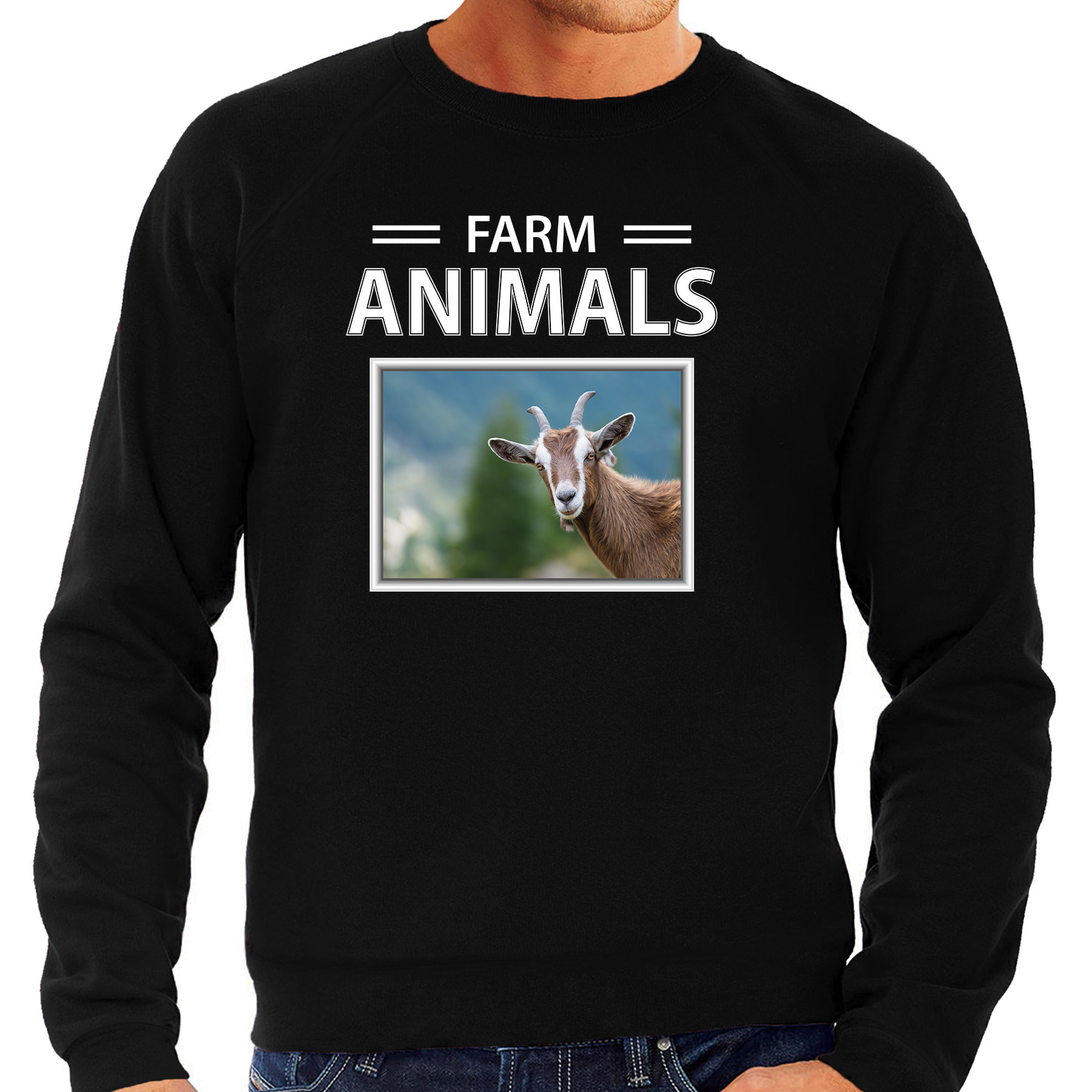 Geit foto sweater zwart voor heren farm animals cadeau trui Geiten liefhebber