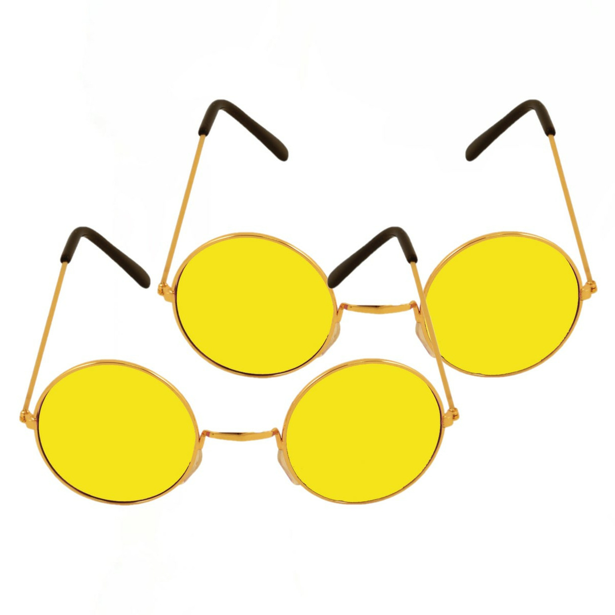 Gele hippie flower power set van 2 zonnebrillen met ronde glazen