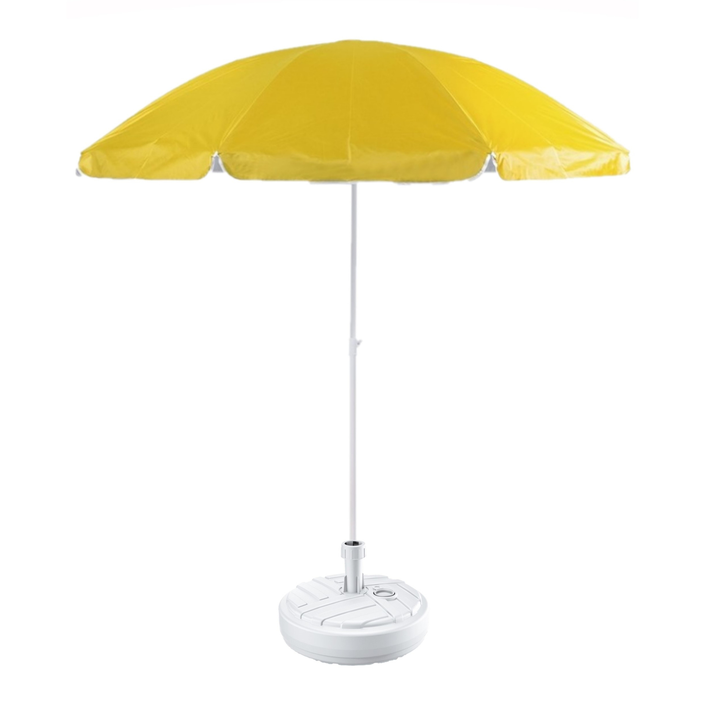 Gele strand-tuin basic parasol van nylon 200 cm + parasolvoet wit