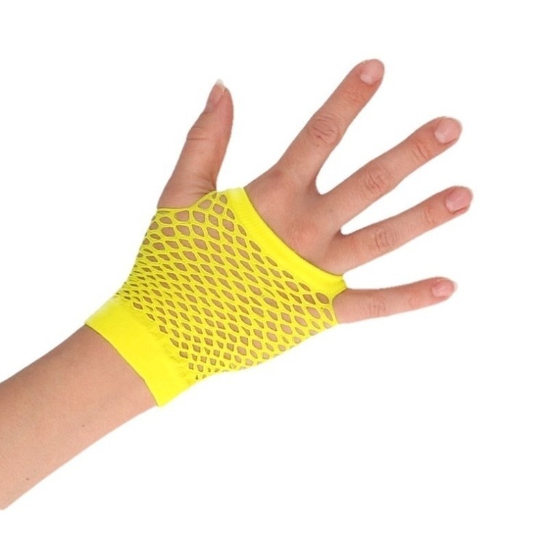 Gele verkleed handschoenen rocker-punker met gaatjes voor dames-heren