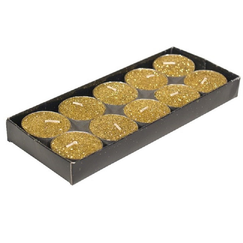 Gerim waxinelichtjes kaarsjes- 10x goud glitters 3,5 cm