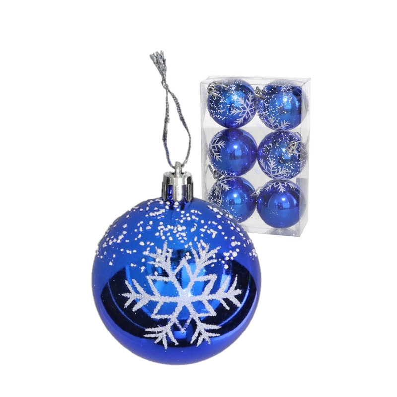 Gerimport Kerstballen gedecoreerd 6x st 6 cm kunststof blauw