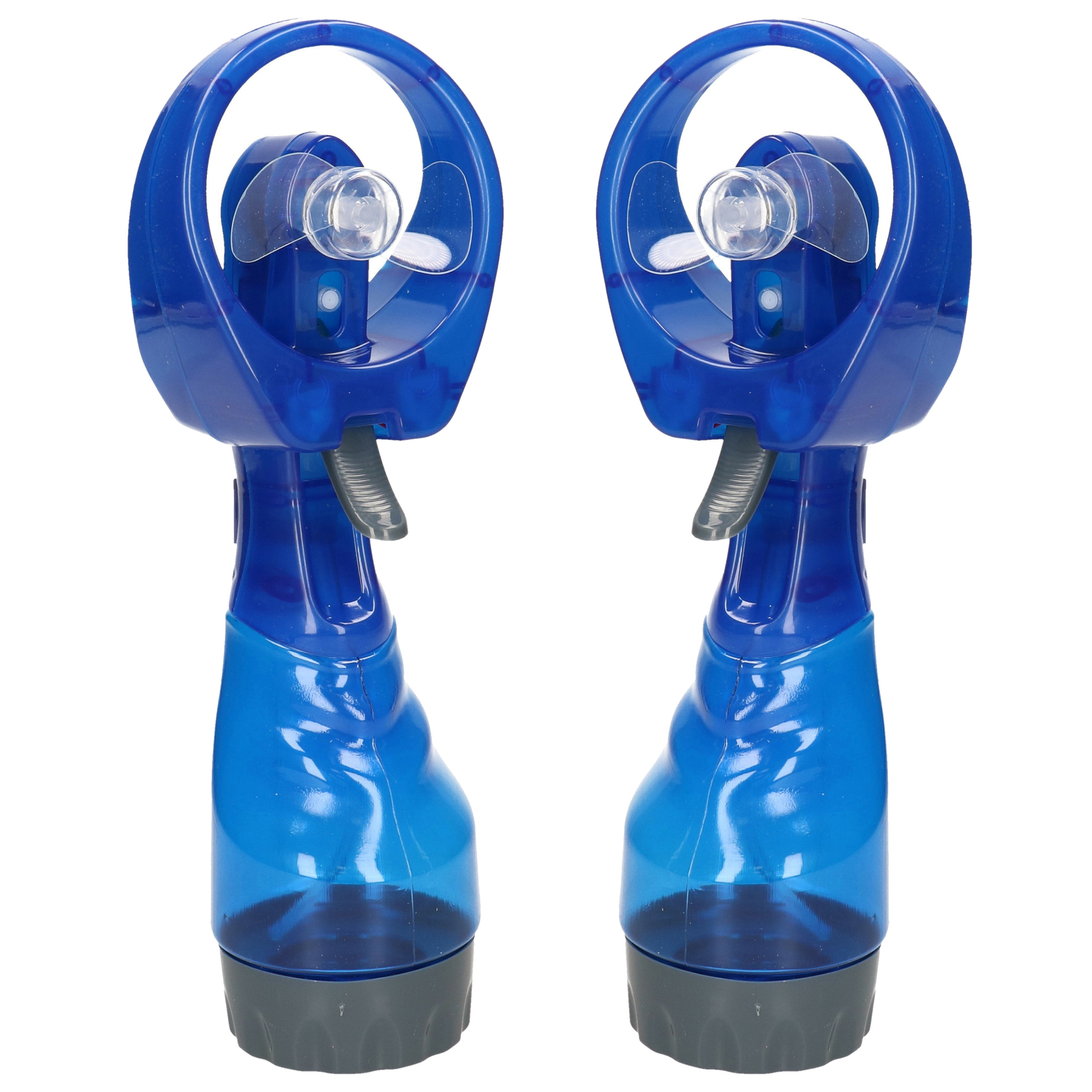 Gerimport waterspray ventilator 2x stuks -blauw 27 cm voor verkoeling in de zomer