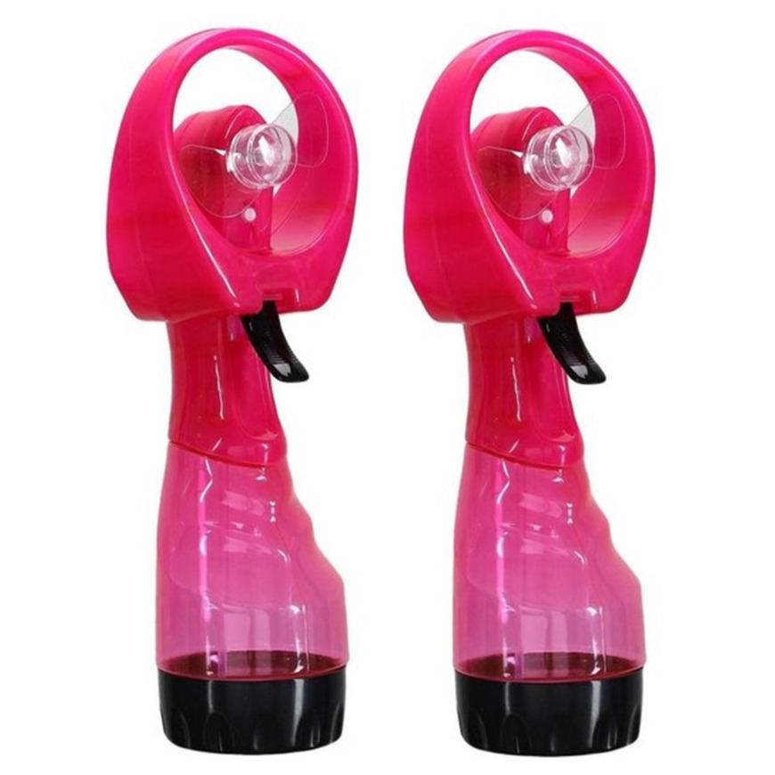 Gerimport waterspray ventilator 2x stuks roze 27 cm verkoeling in de zomer