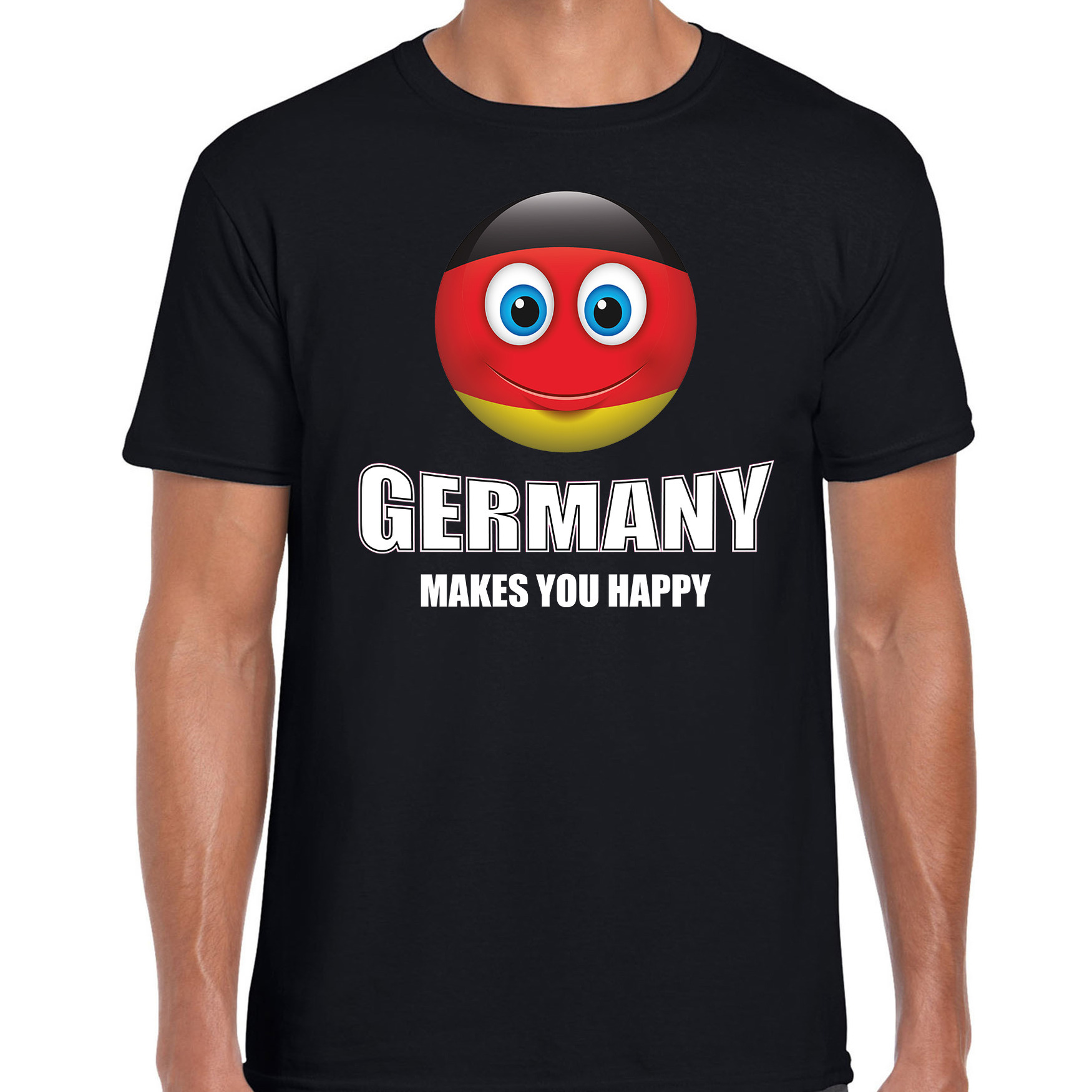 Germany makes you happy landen-vakantie shirt zwart voor heren met emoticon
