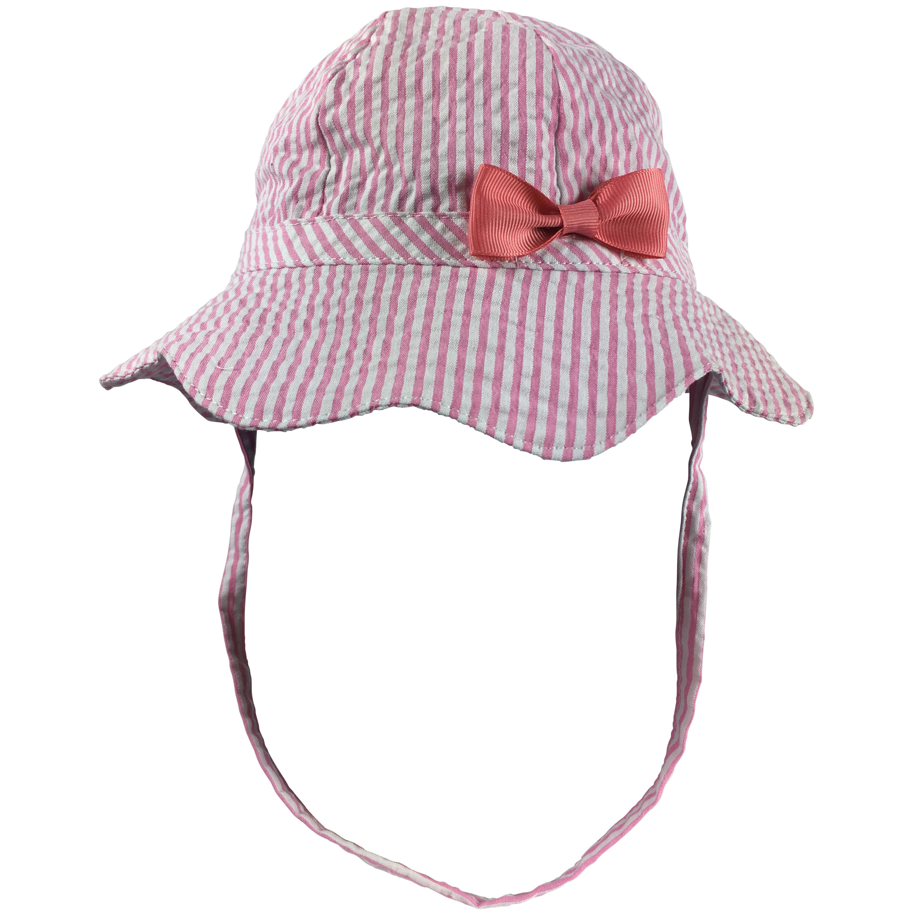 Gestreept roze baby zonnehoedje-hoedje met strikje en koord one size