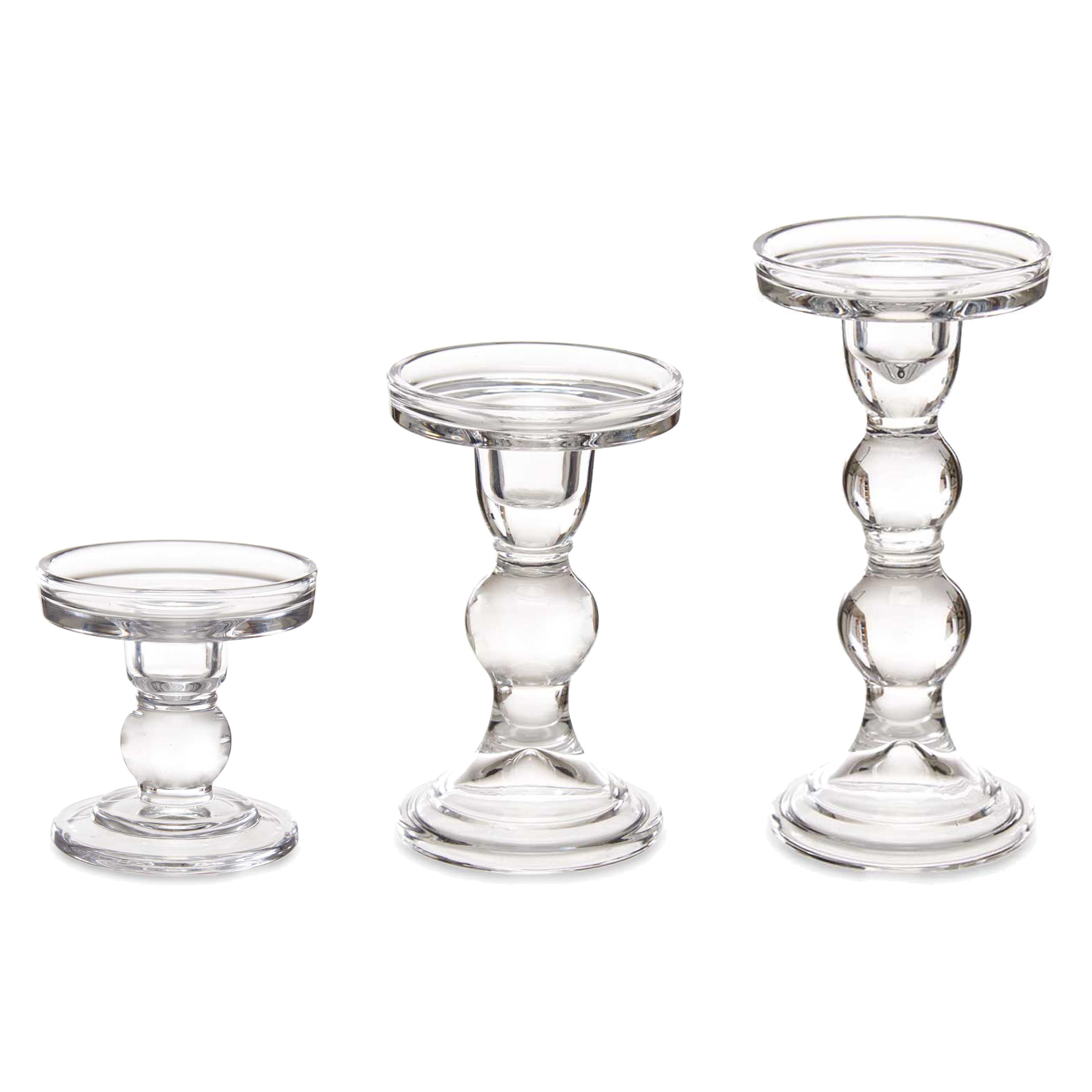 Giftdecor Kaarsen kandelaar set van decoratief glas voor stompkaarsen 18- 14- 9cm in hoogte