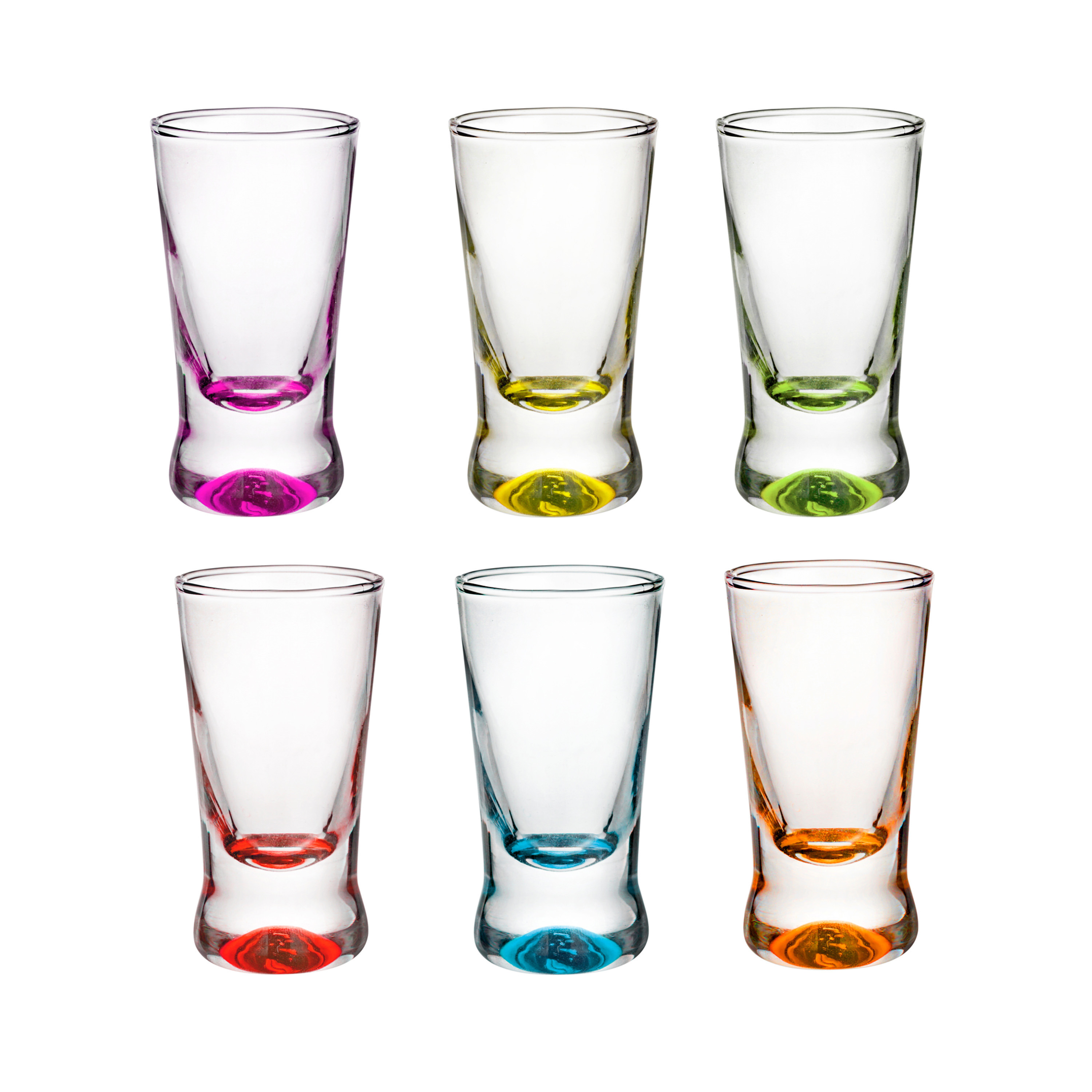 Glasmark Shotglaasjes-borrelglazen glas gekleurde onderzijde 12x stuks 25 ml