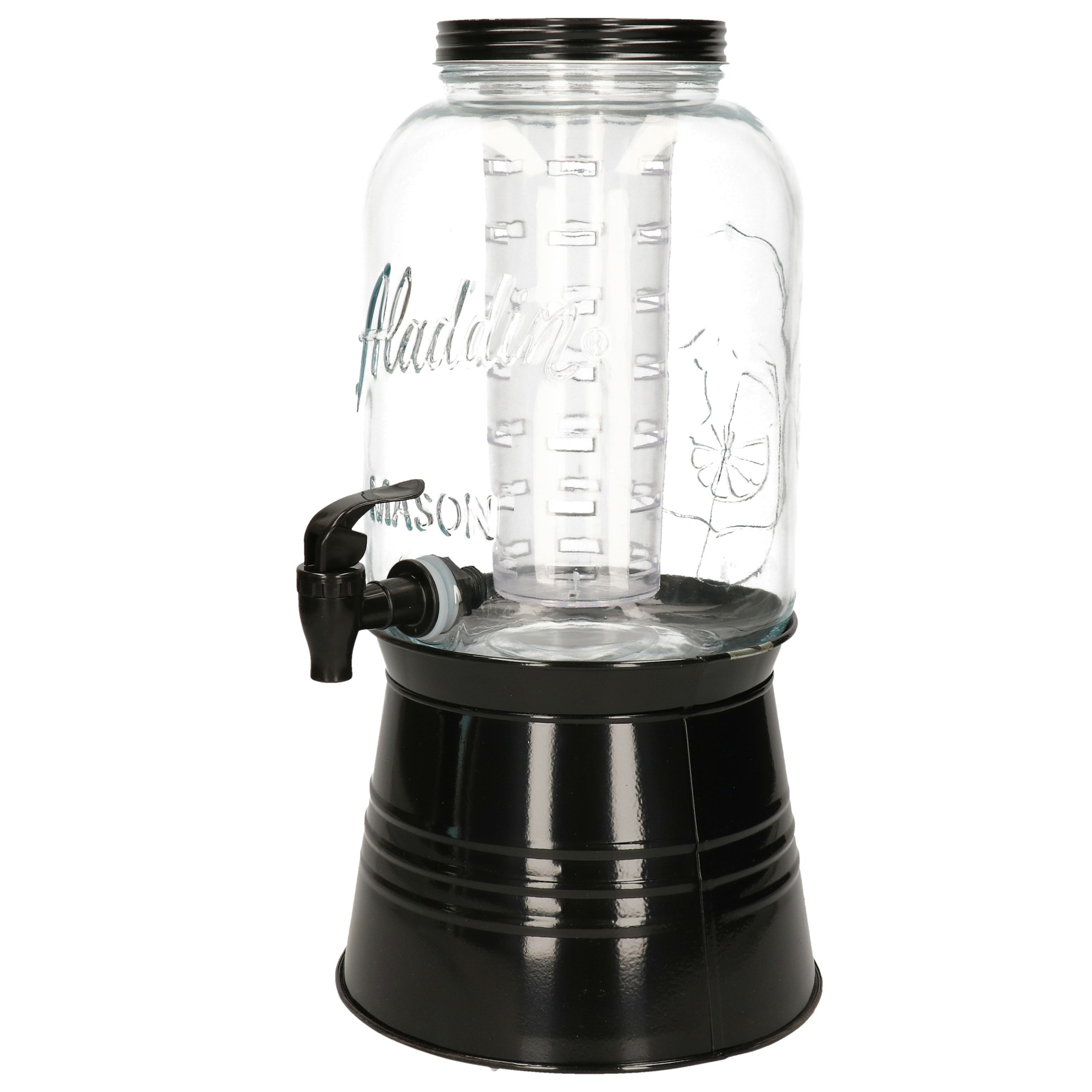 Glazen drankdispenser-limonadetap op voet met zwarte kleur dop-voet-tap 3.8 liter