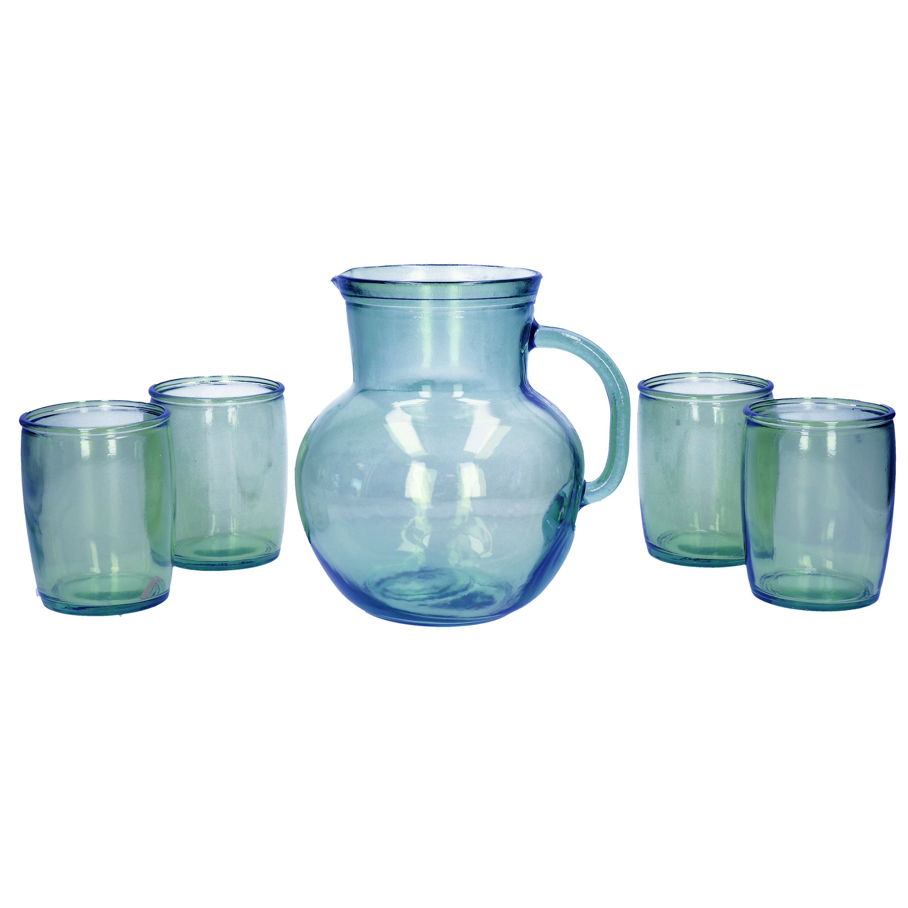 Glazen drink set blauw met schenkkan en 4 glazen
