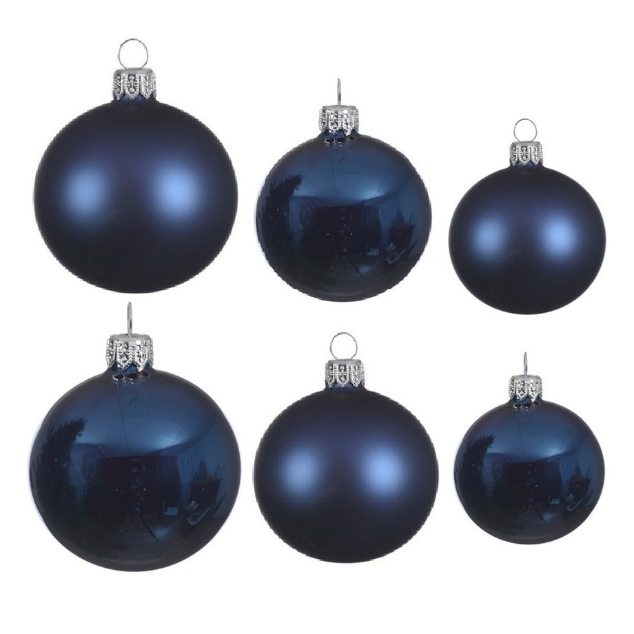 Glazen kerstballen pakket donkerblauw glans-mat 26x stuks diverse maten