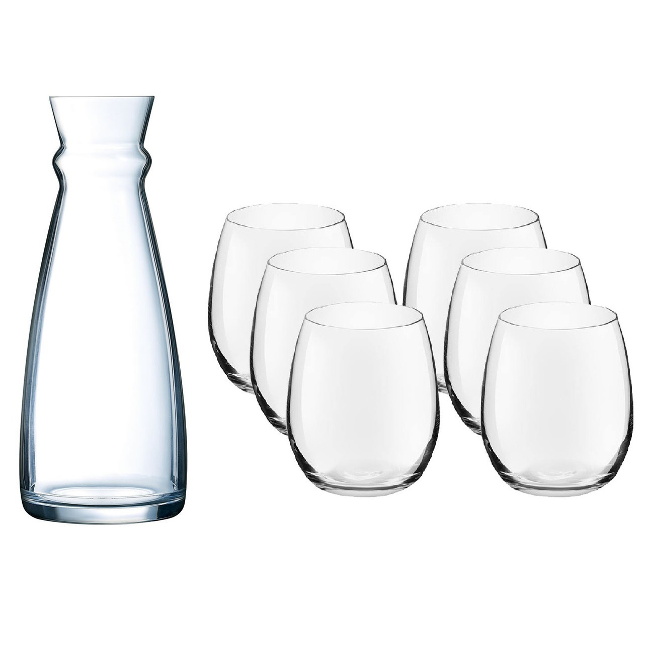 Glazen schenkkan-karaf 1 liter met 6x waterglazen 390 ml