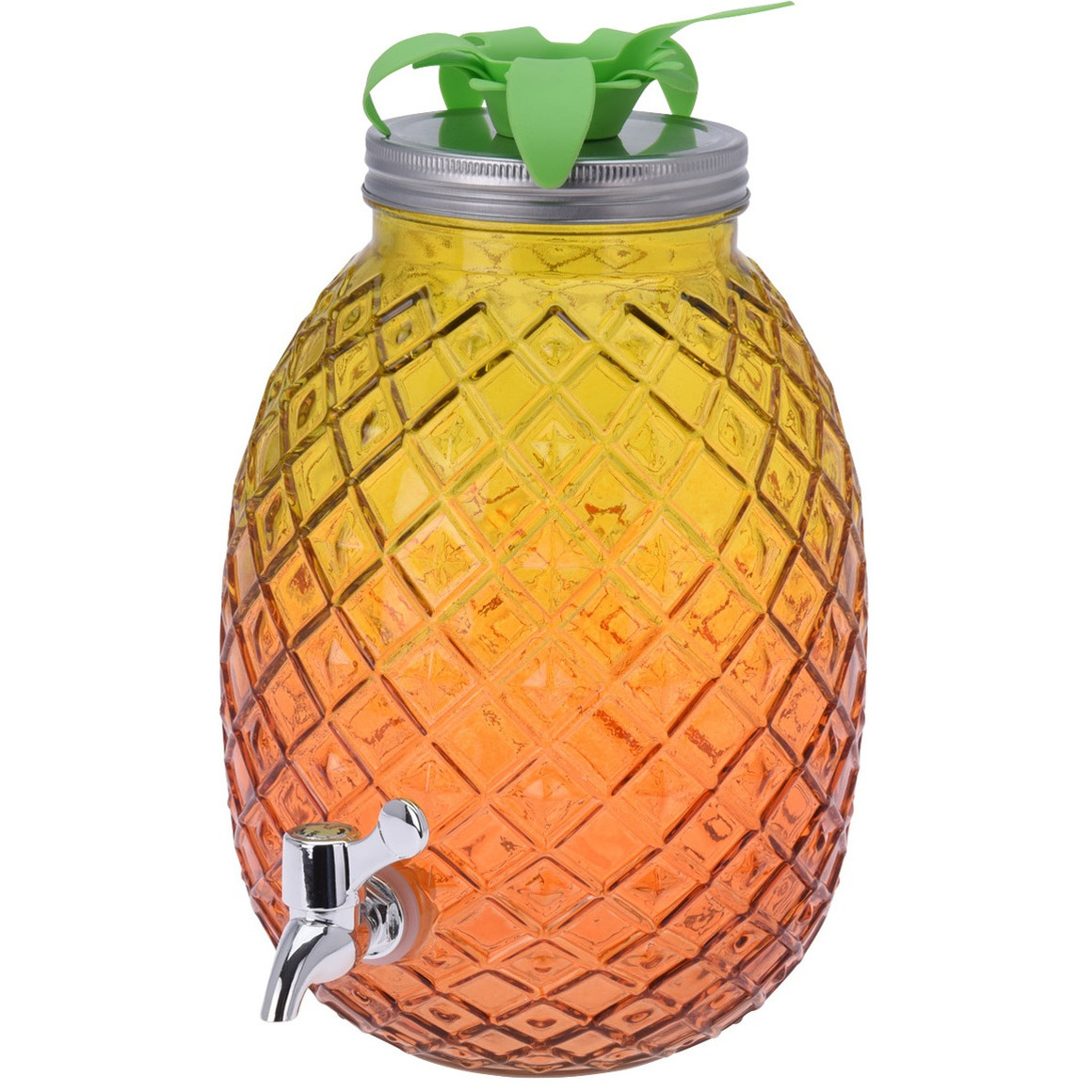 Glazen water-limonade-drank dispenser ananas geel-oranje 4,7 liter