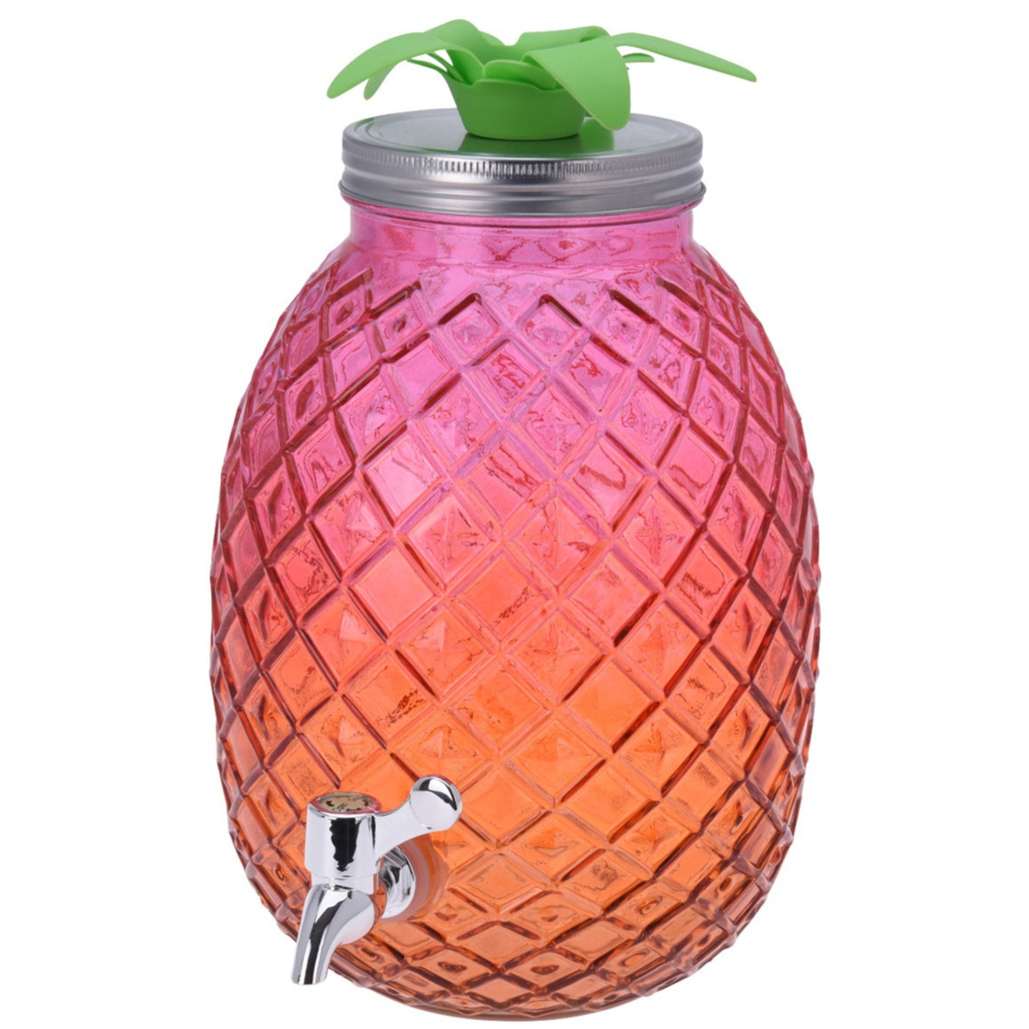 Glazen water-limonade-drank dispenser ananas roze-oranje 4,7 liter