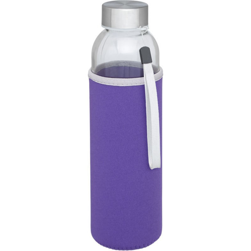 Glazen waterfles-drinkfles met paarse softshell bescherm hoes 500 ml